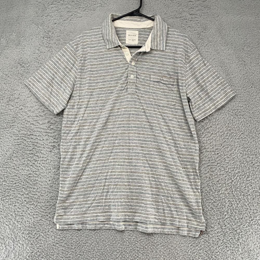 Billy‎ Reid Polo Shirt Mens XL Gray Stripe Jersey Lightweight Summer Top